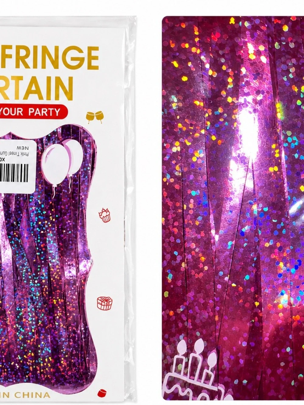 Hello Kitty Party Decor Bundle –Table Cover, Pink Foil Fringe Curtain & Streamer
